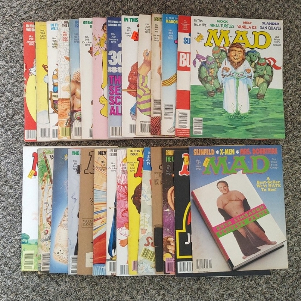 Mad Magazine 1990's Lot of 28 Good Condition Vintage Paperback Comics 292-327
